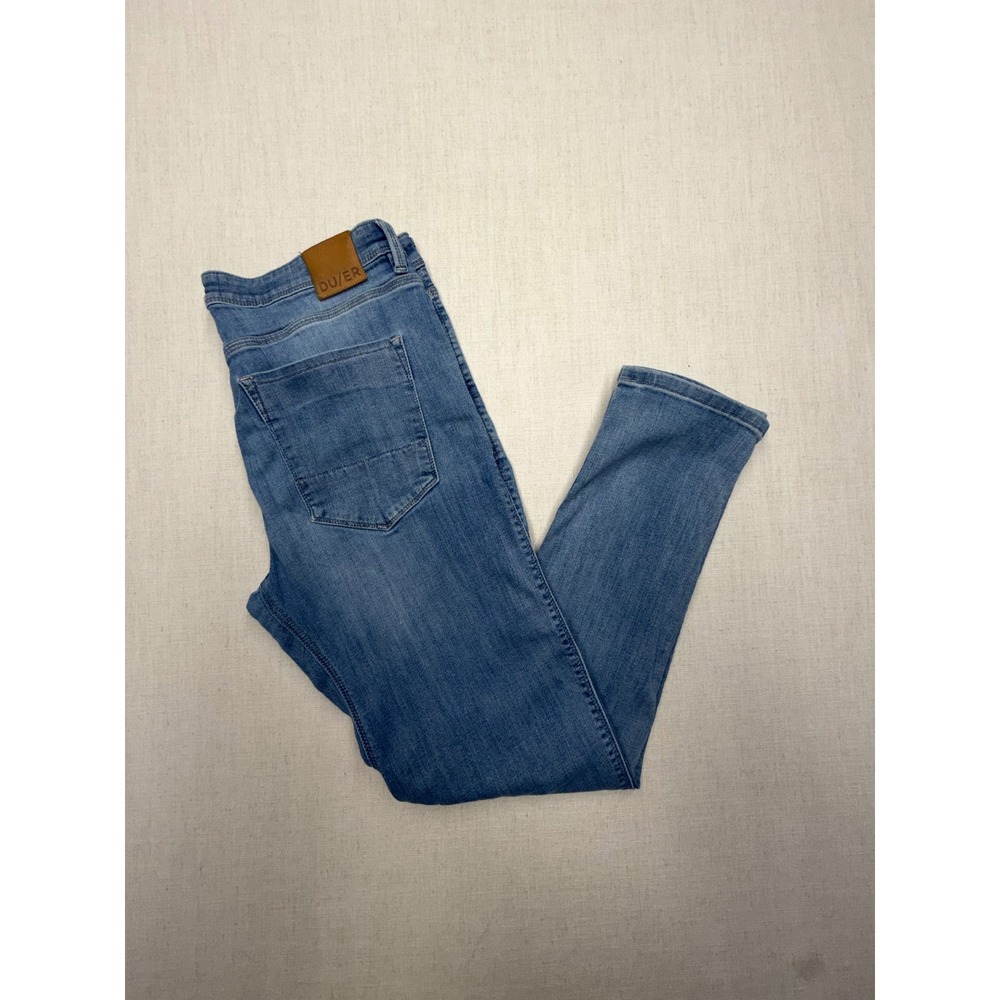 DU/ER Performance Denim Slim Fit Jeans Medium Wash Blue 36x32 Coolmax Stretch